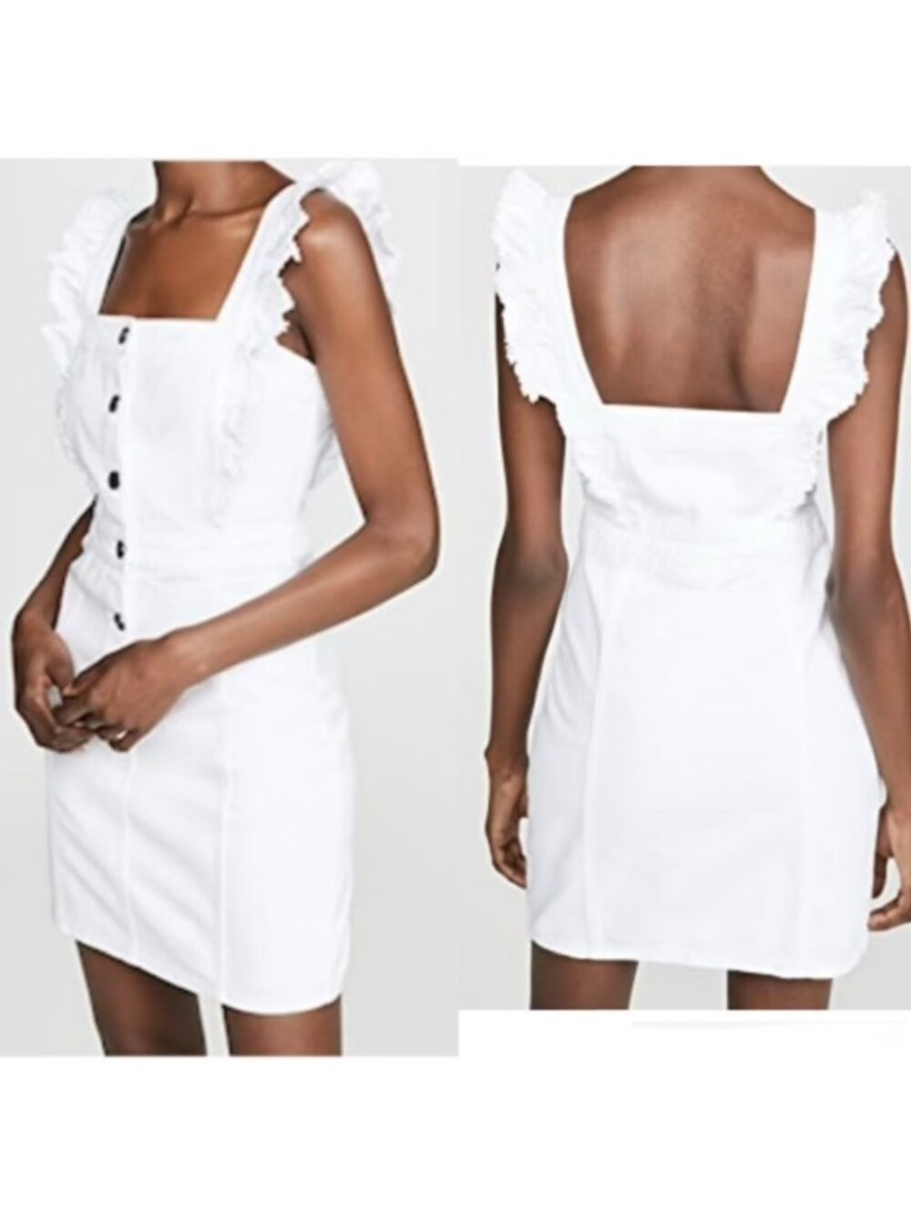 Elan Dress Size Medium White Denim Ruffle Frayed Button‎ Front Coastal Cowgirl